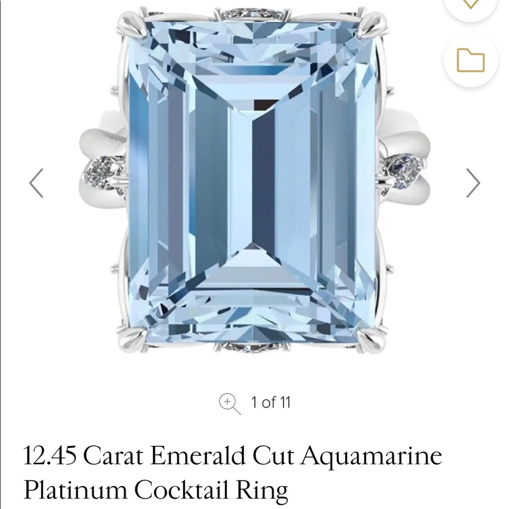Ferrucci 12.45 ct emerald cut aquamarine gemstone ring. GIA Certified!
